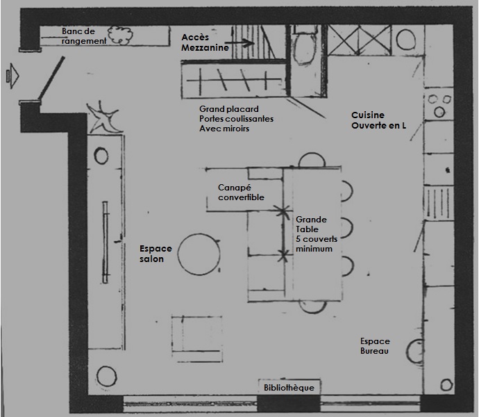 plan studio 53 m² 1